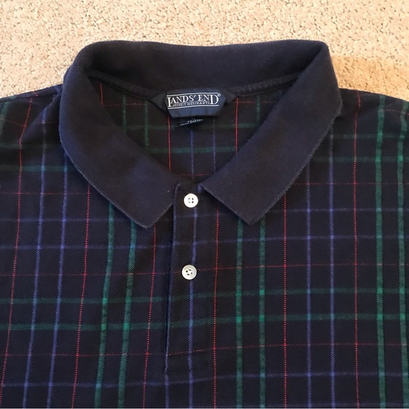 Vintage Lands End Polo Shirt Mens Size XL Dark Navy Blue USA Made Short Sleeve - Picture 7 of 8